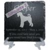 Engraved silhouette memorial slate plaque, stand, Airedale silhouette 2