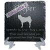 Engraved silhouette memorial slate plaque, stand, Akita silhouette 2