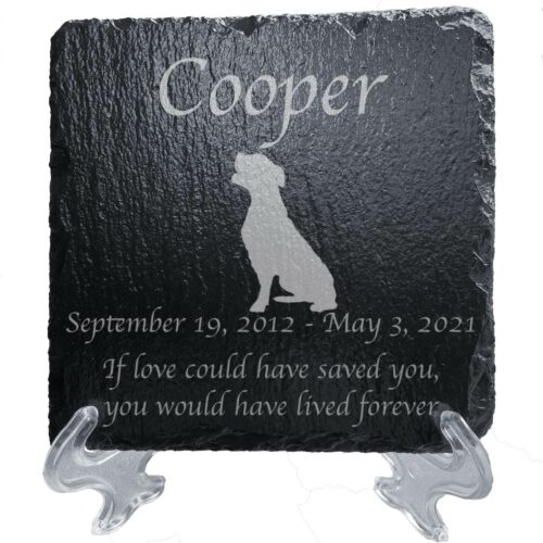 Engraved silhouette memorial slate plaque, stand, Bulldog 1