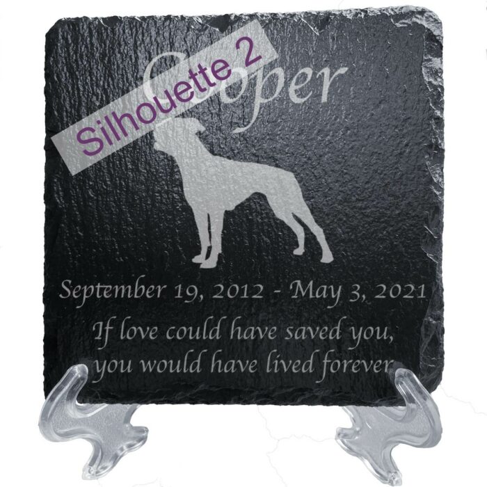 Engraved silhouette memorial slate plaque, stand, Bulldog silhouette 2