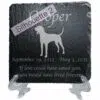 Engraved silhouette memorial slate plaque, stand, American English Redtick Coonhound 2