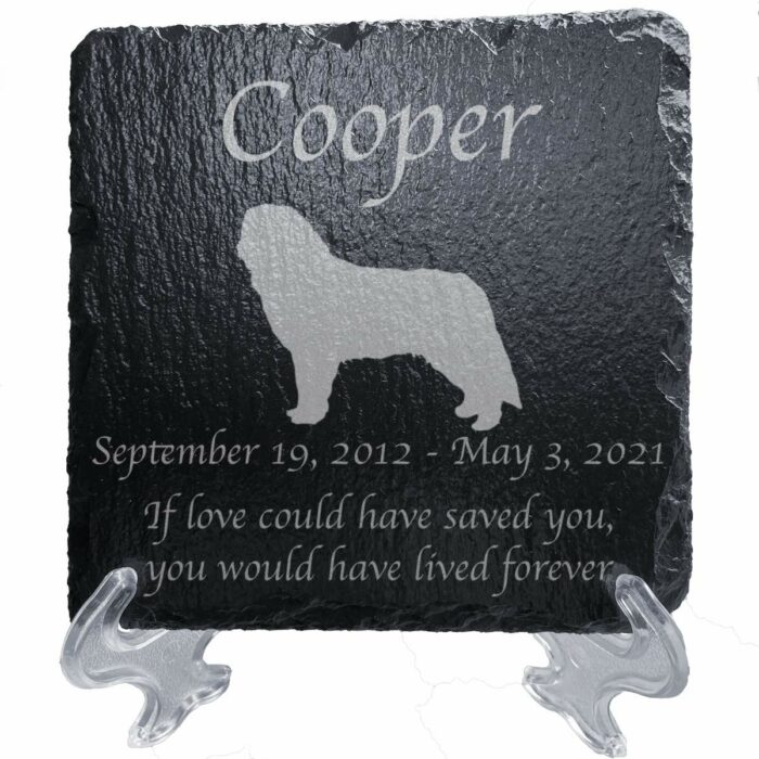 Engraved silhouette memorial slate plaque, Bernese Mountain Dog 1, stand