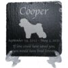 Engraved silhouette memorial slate plaque, stand, Bichon Frise, 1