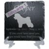 Engraved silhouette memorial slate plaque, stand, Bichon Frise, sill 1