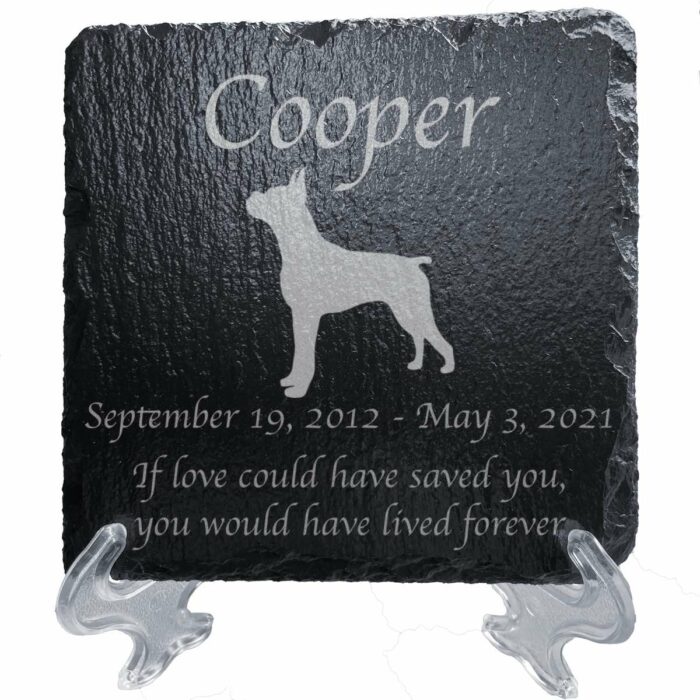 Engraved silhouette memorial slate plaque, Boxer 1, stand