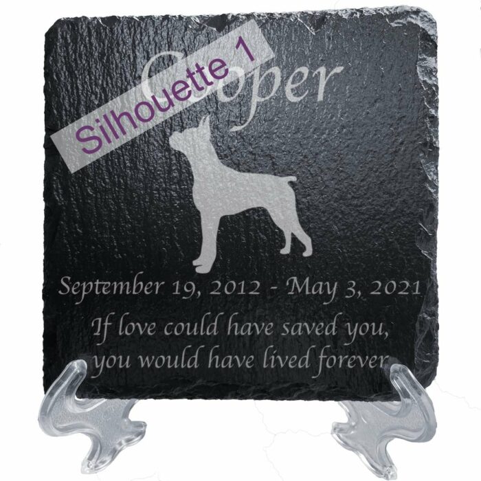 Engraved silhouette memorial slate plaque, Boxer 1, stand