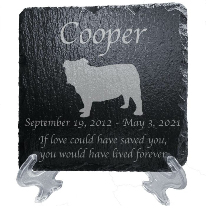 Engraved silhouette memorial slate plaque, Bulldog 1 stand