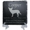 Engraved silhouette memorial slate plaque, stand, Chihuahua, 1