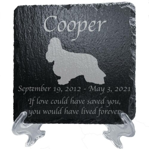 Engraved silhouette memorial slate plaque, stand, Cocker Spaniel 3