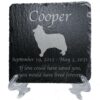 Engraved silhouette memorial slate plaque, stand, Collie 1