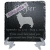 Engraved silhouette memorial slate plaque, stand, Collie sill1