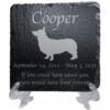 Engraved silhouette memorial slate plaque, stand, Corgi 1