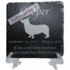 Engraved silhouette memorial slate plaque, stand, Corgi sill1