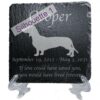 Engraved silhouette memorial slate plaque, stand, Dachshund sill1