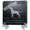 Engraved silhouette memorial slate plaque, stand, Dalmatian sill1