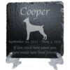 Engraved silhouette memorial slate plaque, stand, Doberman Pinscher 1