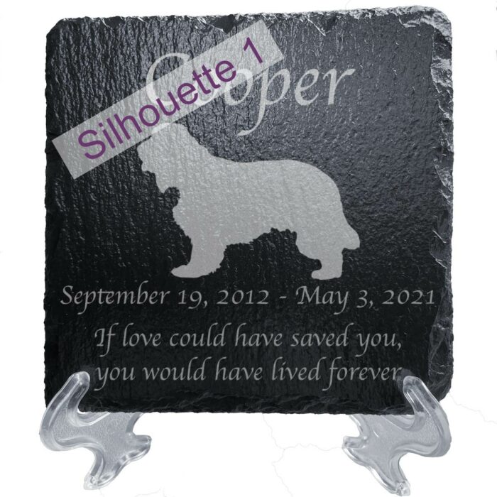 Engraved silhouette memorial slate plaque, stand, English Cocker Spaniel sill1