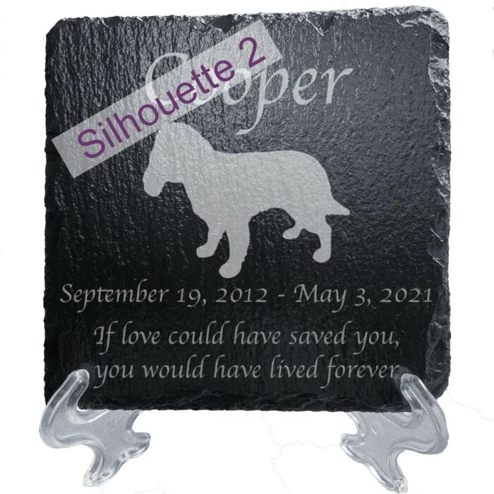 Engraved silhouette memorial slate plaque, stand, English Cocker Spaniel sill2