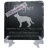 Engraved silhouette memorial slate plaque, stand, German Shepherd 1