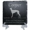 Engraved silhouette memorial slate plaque, stand, Greyhound 1