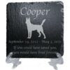 Engraved silhouette memorial slate plaque, stand, Husky 1