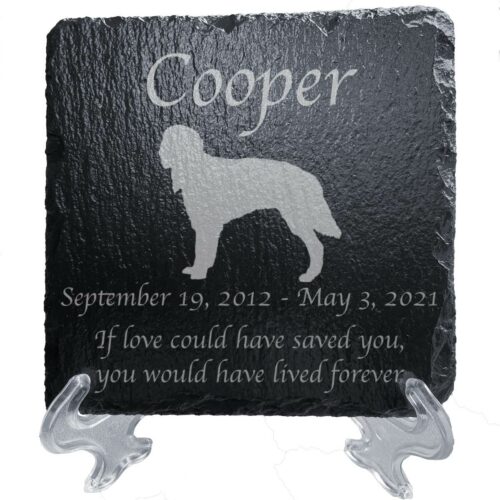 Engraved silhouette memorial slate plaque, stand, Irish Setter 1