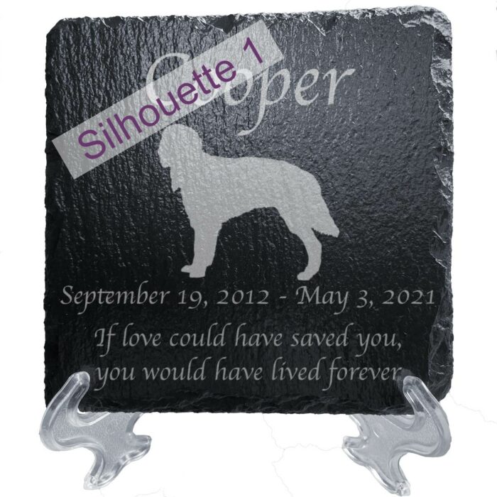 Engraved silhouette memorial slate plaque, stand, Irish Setter sill1