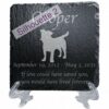 Engraved silhouette memorial slate plaque, stand, Jack Russell Terrier sill2