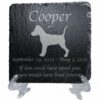 Engraved silhouette memorial slate plaque, stand, Miniature Pinscher 1