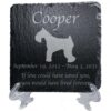 Engraved silhouette memorial slate plaque, stand, Miniature Schnauzer 1