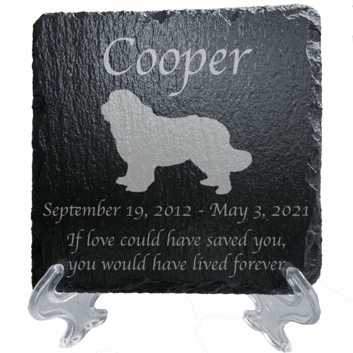 Engraved silhouette memorial slate plaque, stand, Newfoundland 1