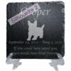 Engraved silhouette memorial slate plaque, stand, Norwich Terrier sill2