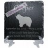 Engraved silhouette memorial slate plaque, stand, Old English Sheepdog sill1