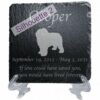 Engraved silhouette memorial slate plaque, stand, Old English Sheepdog sill2