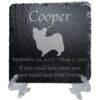 Engraved silhouette memorial slate plaque, stand, Papillon 1