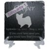 Engraved silhouette memorial slate plaque, stand, Papillon sill1