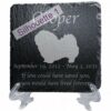 Engraved silhouette memorial slate plaque, stand, Pekingese sill1