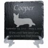 Engraved silhouette memorial slate plaque, stand, Pembroke Welsh Corgi 1