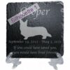 Engraved silhouette memorial slate plaque, stand, Pembroke Welsh Corgi sill1