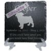 Engraved silhouette memorial slate plaque, stand, Pug sill1