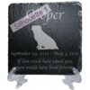 Engraved silhouette memorial slate plaque, stand, Puggle sill1