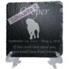 Engraved silhouette memorial slate plaque, stand, Puggle sill2