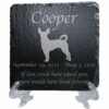 Engraved silhouette memorial slate plaque, stand, Rat Terrier 1