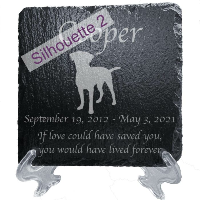 Engraved silhouette memorial slate plaque, stand, Rottweiler sill2