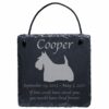 Engraved silhouette memorial slate plaque, cord, Scottish Terrier 1