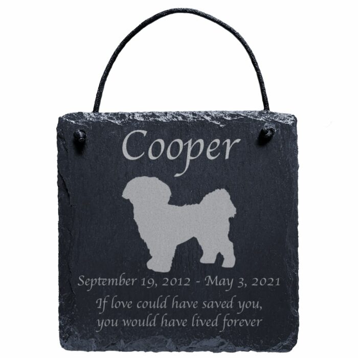 Engraved silhouette memorial slate plaque, cord, Shih Tzu 1