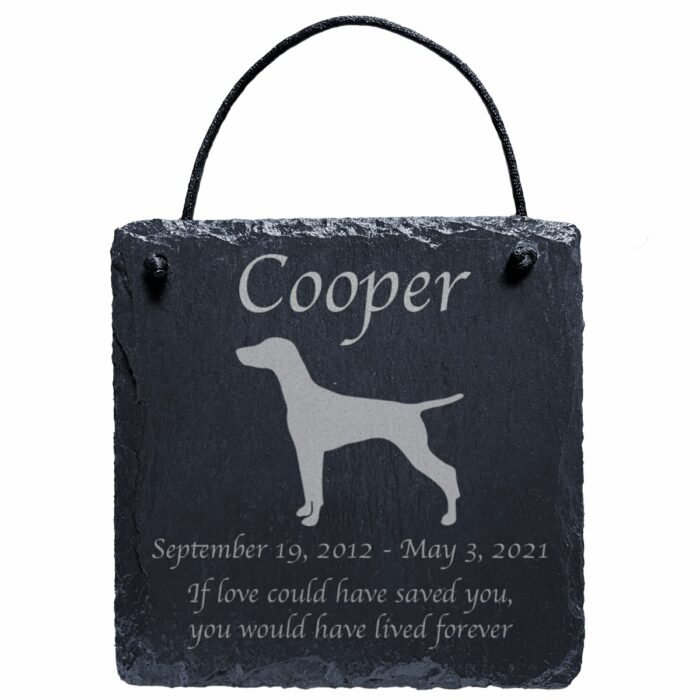 Engraved silhouette memorial slate plaque, cord, Vizsla 1