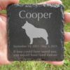 Engraved silhouette memorial slate plaque, grass, Shipperke 1