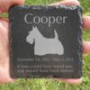 Engraved silhouette memorial slate plaque, grass, Scottish Terrier 1