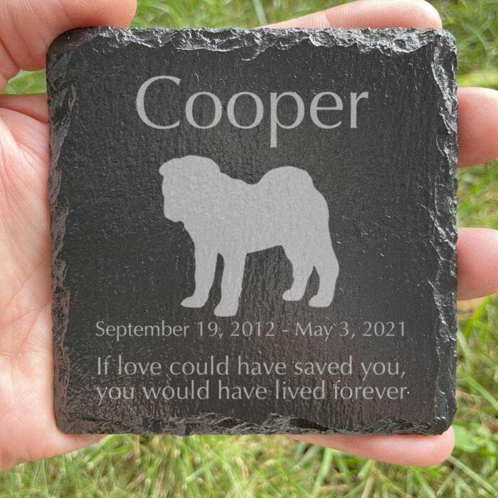 Engraved silhouette memorial slate plaque, grass, Shar Pei 1